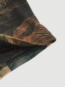 SHEIN MOD Parte superior tipo tubo acortada con orilla de pañuelo con fruncido, gráfico de figura plus - Marrón - Ver 3