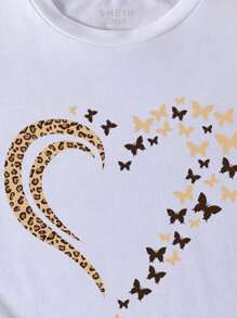 SHEIN EZwear Plus Heart And Butterfly Print Tee - White - View 4