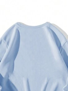 SHEIN EZwear 大碼卡通圖案加絨內裏運動衫 - 藍色 - 查看 3