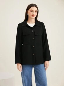 Mulvari Flap Pocket Button Front Coat - Black - View 4