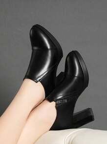 秋冬女士白色时尚运动鞋休闲鞋，搭配黑色连衣裙，女士靴子，高跟靴 - 黑色 - 查看 2