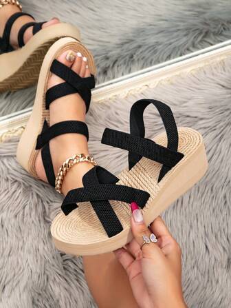 Dammode, vävda kilklackar, tjocksulor Casual strandsandaler