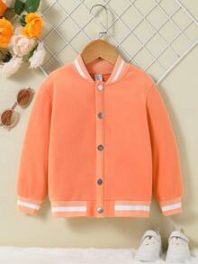 SHEIN Young Girl Letter Graphic Striped Trim Varsity Jacket - Orange - View 2