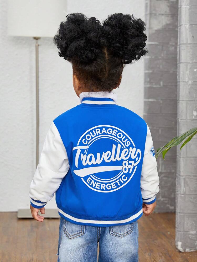Baby Girl Letter Graphic Two Tone Varsity Jacket