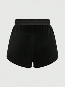 ROMWE Grunge Punk Star Rhinestone Pattern Drawstring Waist Velvet Shorts