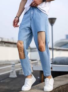 Manfinity Roghcode Hombres Jeans zanahoria desgarro crudo - Lavado ligero - Ver 6