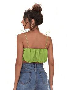 SHEIN VCAY Top de tirantes unicolor pecho con fruncido - Verde - Ver 2