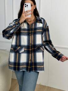 SHEIN LUNE 休閒口袋格子大碼外套 - 彩色 - 查看 3