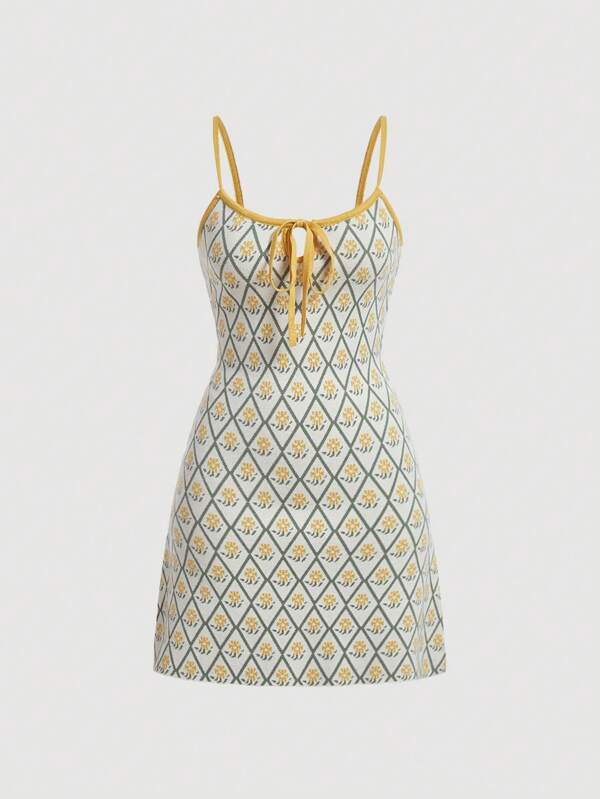 SHEIN MOD Rochie pulover cu model Argyle cu legare cu cravată în față