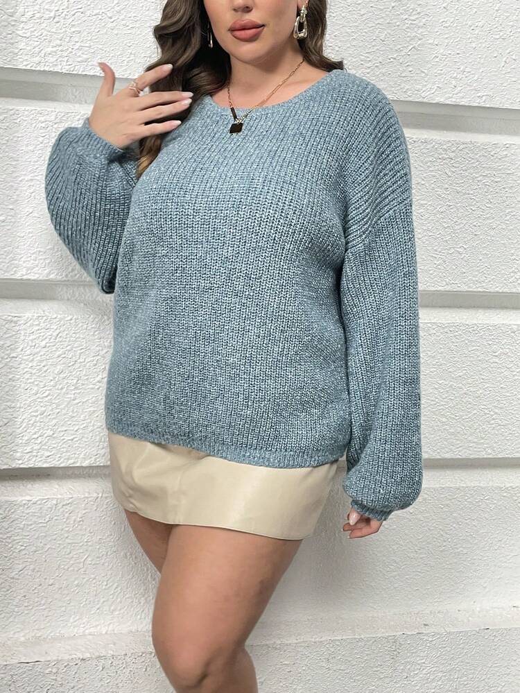 Plus Drop Shoulder Sweater Knit Pullover Fall Winter Sweater