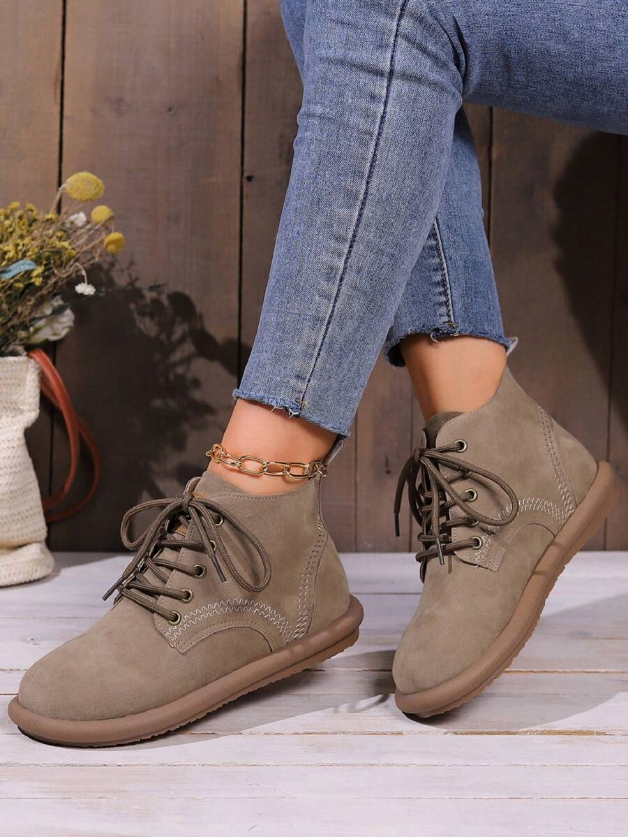 Stivali da combattimento da donna nuovi, vintage, con suola spessa, stivali da moto alla caviglia, stivali da lavoro mid-calf, stivali da combattimento con punta tonda per autunno e inverno, colore marrone. Stivaletti e stivali corti da donna, stivali da donna