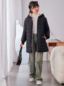 SHEIN 少女拉链连帽棉服外套 - 彩色 - 查看 4