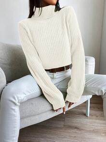 SHEIN Essnce 高領條紋針織套頭毛衣 - 白色 - 查看 5