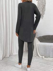 SHEIN LUNE Solid Tulip Hem Tee & Leggings - Grey - View 6