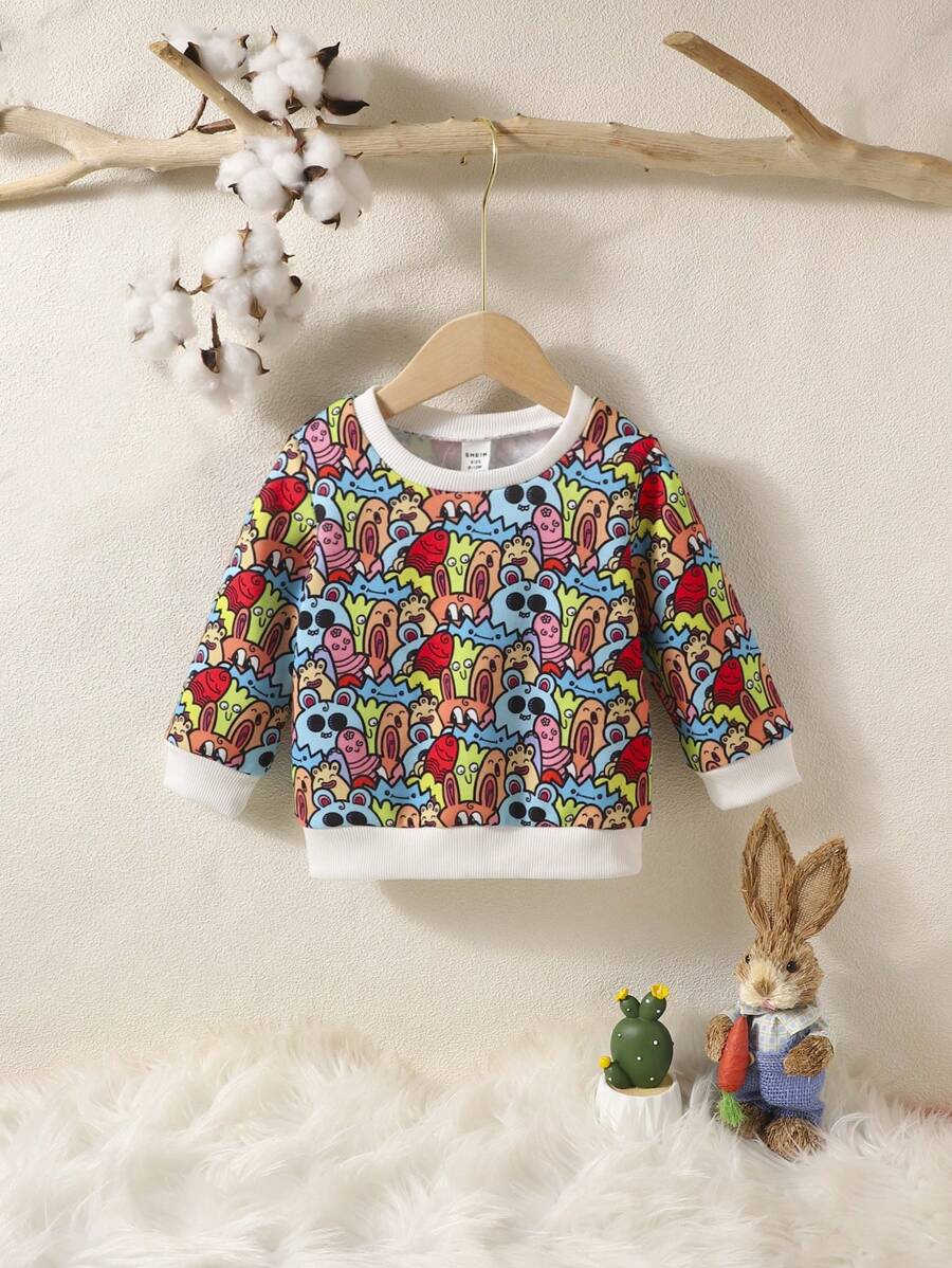 Bebé niño Sudadera con estampado de dibujos animados - Multicolor - Ver 1