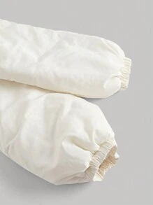 SHEIN MOD Flap Pocket Drop Shoulder Zipper Front Crop Padded Coat - Beige - View 4