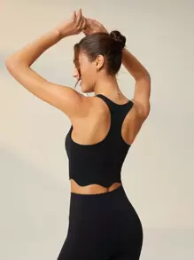 SHEIN Sports Solid Crop Sports Tank Top - Black - View 2
