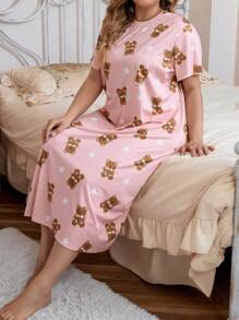 大碼星星&小熊印花睡裙 - 粉色 - 查看 1