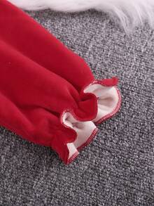 SHEIN Young Girl Frill Trim Flare Sleeve Thermal Dress With Bag - Red - View 5