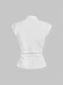 SHEIN MOD Solid Button Front Blouse