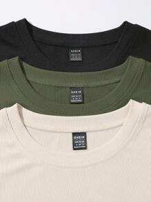 SHEIN Unity 3pcs Solid Ribbed Knit Bodysuit - Multicolor - View 6