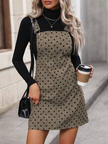 SHEIN Essnce Polka Dot Print Overall Dress Without Sweater - Coffee - View 4