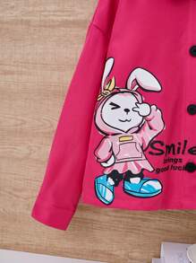SHEIN Tween Girl Cartoon Graphic Two Tone Drop Shoulder Shirt - Multicolor - View 3