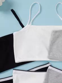 Tween Girl 3pcs Underwear Cami Top & 3pcs Contrast Binding Brief