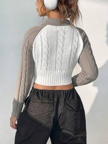 SHEIN EZwear Cárdigan crop de dos tonos de manga raglán con cremallera