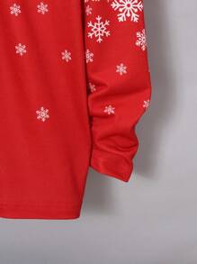 SHEIN Tween Girl Snowflake Print Zip Up Hooded Coat - Red and White - View 6