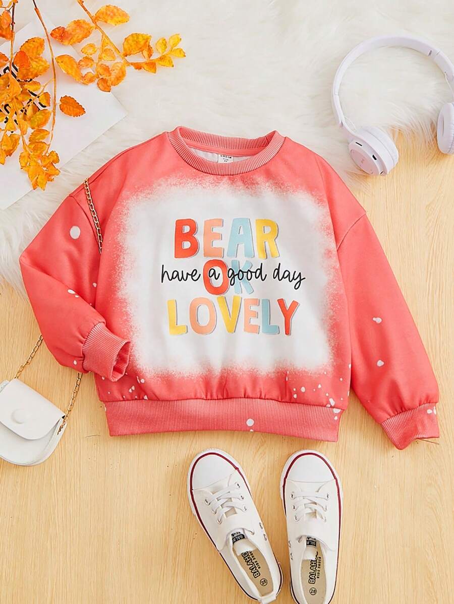 SHEIN Young Girl Slogan Graphic Drop Shoulder Sweatshirt - Pink - View 1