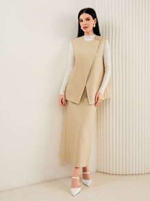 Modelyn Solid Tank Top & Split Back Skirt - Mustard Yellow - View 1