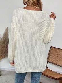 SHEIN LUNE Solid Drop Shoulder Sweater