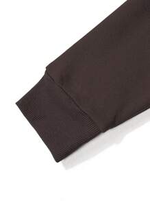 Manfinity Sport Corelite 男士字母图案袋鼠口袋抽绳运动卫衣 - 棕色 - 查看 4