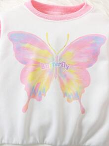 女嬰蝴蝶圖案網紗拼接燈籠袖運動衫 - 粉色 - 查看 3