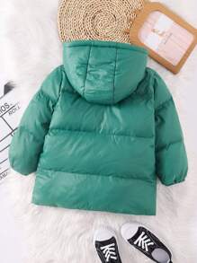 SHEIN 年轻男孩标语贴花连帽棉服外套 - 綠色 - 查看 6