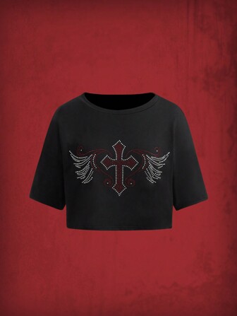 Grunge Punk T-Shirt Court Aile À Strass