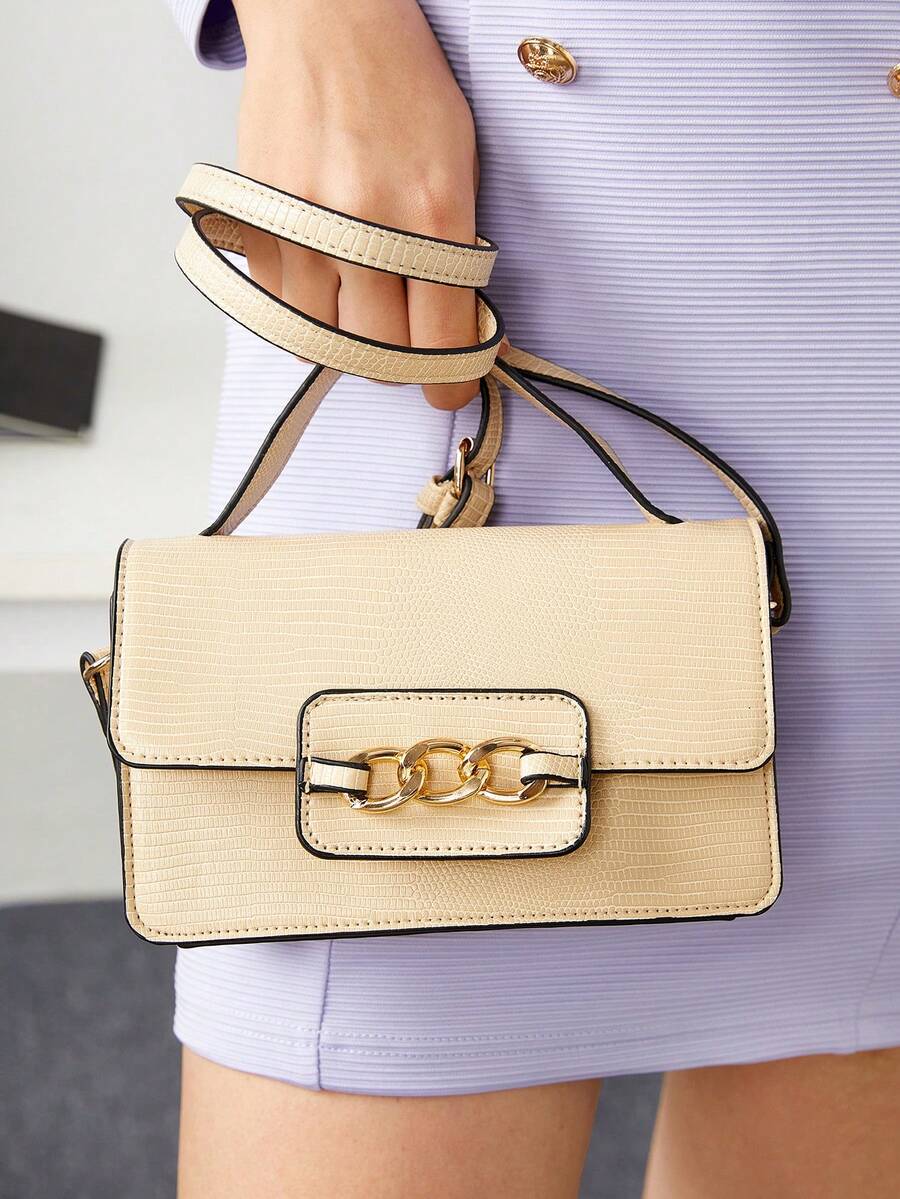 BizChic Thằn lằn In Đập nhẹ Túi Vuông Với Kim loại Đồ trang trí , Đúng mốt Của phụ nữ Túi đeo vai - trắng - Xem 1