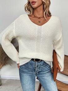 SHEIN LUNE Solid Drop Shoulder Sweater