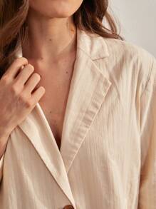 Bohemela 1pc Lapel Neck Single Breasted Coat In Fall/Winter - Beige - View 5