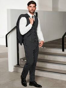 Manfinity VCAY Men Striped Vest Blazer & Pants & Blazer Without Shirt - Black - View 6