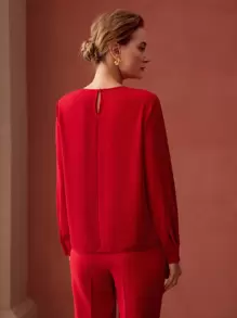 MOTF PREMIUM PEARL BUTTON BLOUSE - Red - View 8