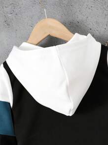 SHEIN Chico joven Sudadera con capucha con estampado de letra de color combinado con pantalones deportivos sin camiseta