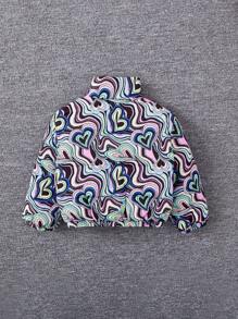 SHEIN Young Girl Marble Print Teddy Lined Zip Up Padded Coat