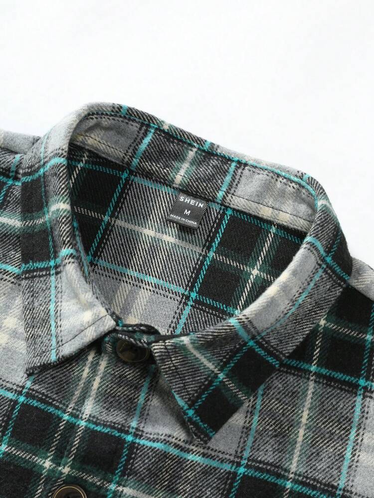 Men Plaid Print Flap Pocket Overcoat Without Tee