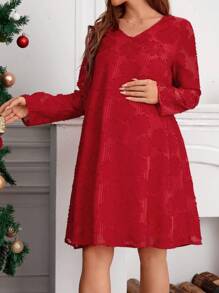 SHEIN 孕婦1入組提花洋裝 - 紅色 - 查看 5