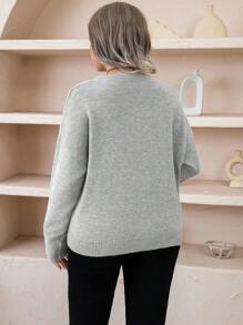 SHEIN LUNE Plus Drop Shoulder Sweater - Light Grey - View 2