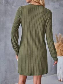 EMERY ROSE Button Detail Ribbed Knit Dress Fall Cloth For Women - Army Green - View 2