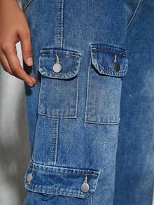 Jeans cargo con bolsillo con solapa - Azul lavado medio - Ver 6