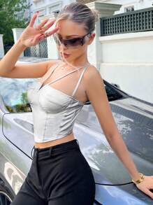 SHEIN ICON Solid Bustier Cami Top - Silver - View 3